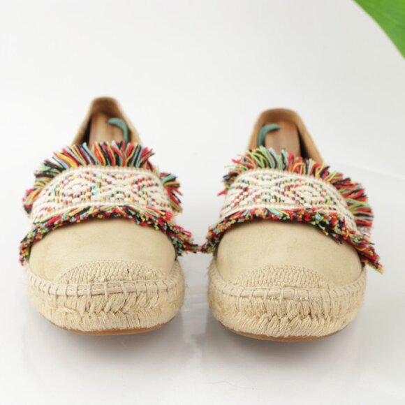 Conchisa Womens Espadrille Shoe Slip On Size 38 7 Tan Suede Blanket Woven Fringe - Picture 2 of 12